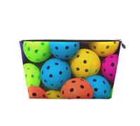Bolsa de maquillaje de cuero para mujer, bolsa de aseo de viaje, bolsa de cosméticos con patrón de bolas, bolsa de maquillaje grande con cremallera, Silver, Talla única