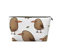 Bolsa de maquillaje de cuero para mujer, bolsa de aseo de viaje, kiwi, pájaros, bonita bolsa de cosméticos grande con cremallera, Gold, Talla única