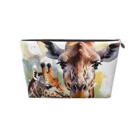 Bolsa de maquillaje de cuero para mujer, neceser de viaje, acuarela, ciervo, jirafa, bolsa de cosméticos grande con cremallera, Silver, Talla única