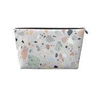 Bolsa de maquillaje de cuero para mujer, neceser de viaje, bolsa de aseo de viaje con diseño de terrazo, mármol, pastel, bolsa de maquillaje grande con cremallera, Silver, Talla única