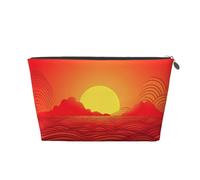 Bolsa de maquillaje de cuero para mujer, neceser de viaje, bolsa de cosméticos de amanecer rojo, bolsa de maquillaje grande con cremallera, Silver, Talla única