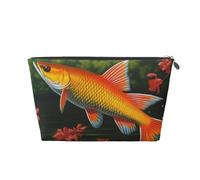 Bolsa de maquillaje de cuero para mujer, neceser de viaje, cártamo, pez volador, bolsa de maquillaje grande con cremallera, Silver, Talla única