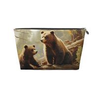 Bolsa de maquillaje de cuero para mujer, neceser de viaje, con bonitos osos que juegan en el árbol, bolsa de maquillaje grande con cremallera, Silver, Talla única