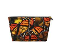 Bolsa de maquillaje de cuero para mujer, neceser de viaje con mariposas monarca, bolsa de maquillaje grande con cremallera, Gold, Talla única