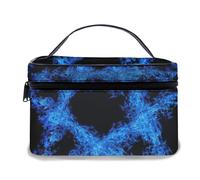 Bolsa de Maquillaje de Cuero, Pentagrama de Llama Azul Aislado sobre Fondo Negro, Bolsas de Maquillaje portátiles Impermeables