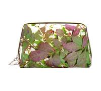 Bolsa de Maquillaje de Cuero portátil Minimalista y Elegante, Bolsa de cosméticos con Estampado de zarza ardiente con Bayas Rojas para niñas y Mujeres, tamaño pequeño