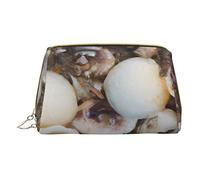 Bolsa de Maquillaje de Cuero portátil Minimalista y Elegante, Bolsa de cosméticos Impresa con Varias Conchas Marinas en la Playa para niñas y Mujeres, tamaño pequeño