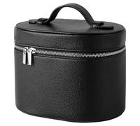 Bolsa de Maquillaje de Cuero PU Bolsa de Maquillaje de Viaje con Divisor extraíble y asa Organizador con Cremallera Viaje para Mujeres niñas Negro