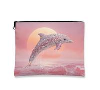 Bolsa de maquillaje de delfín brillante, bolsa de viaje con diseño de delfín con diamantes de imitación para mujer, organizador portátil de lona con cremallera, regalo temático para vacaciones de