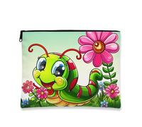 Bolsa de maquillaje de dibujos animados, bonitas bolsas de viaje de cosméticos de oruga y flores para mujer, bolsa pequeña portátil de lona con cremallera, regalo de primavera, organizador de neceser