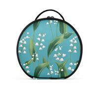 Bolsa de maquillaje de dibujos animados Lily of The Valley turquesa con compartimentos y asa, bolsa de maquillaje grande ligera con separadores ajustables de 11 pulgadas