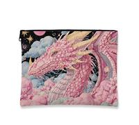 Bolsa de maquillaje de dragón de fantasía, bolsa de viaje para mujeres, organizador portátil de lona con cremallera, idea de regalo para festivales y ocasiones especiales, Melocotón, 7x9 Inch, Dragón