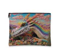 Bolsa de maquillaje de dragón de fantasía, colorida criatura mística, organizador de cosméticos de viaje para mujeres, bolsa pequeña portátil de lona con cremallera, regalo para festivales o eventos
