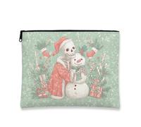 Bolsa de maquillaje de esqueleto, bolsa de viaje de cosméticos de muñeco de nieve de Navidad para mujer, organizador portátil de lona con cremallera, bolsa de aseo de vacaciones, Menta, 7x9 Inch
