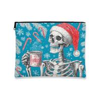 Bolsa de maquillaje de esqueleto de Navidad, bolsa de cosméticos vintage de invierno para mujer, organizador portátil de lona con cremallera, bolsa de aseo festiva de temporada, Azul, 7x9 Inch