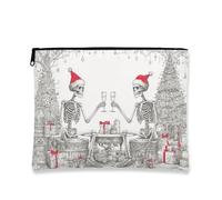 Bolsa de maquillaje de esqueleto de Navidad, bolsa de cosméticos vintage para mujer, organizador portátil de lona con cremallera, bolsa de aseo de vacaciones, Rojo, 7x9 Inch, Esqueleto