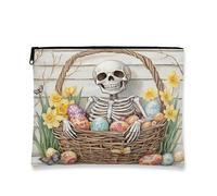 Bolsa de maquillaje de esqueleto de Pascua, bolsa de cosméticos floral vintage para mujer, organizador portátil de lona con cremallera, bolsa de aseo de vacaciones de primavera, 7 x 9 pulgadas
