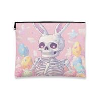 Bolsa de maquillaje de esqueleto de Pascua, bolsa de viaje para cosméticos, bolsa de viaje para mujeres, organizador portátil de lona pequeña con cremallera, 7 x 9 pulgadas