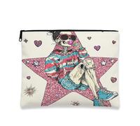 Bolsa de maquillaje de esqueleto gótico, bolsa de viaje estilo calavera punk para mujer, organizador de bolsa de lona con cremallera, regalo de fiesta de verano, Rosado, 7x9 Inch
