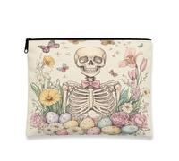 Bolsa de maquillaje de esqueleto vintage, bolsa de cosméticos floral para mujer, organizador portátil de lona con cremallera, bolsa de aseo de primavera y Pascua, 7 x 9 pulgadas