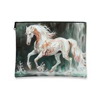 Bolsa de maquillaje de fantasía artística, bolsa de viaje de cosméticos vintage de caballo blanco para mujer, bolsa pequeña portátil de lona con cremallera, organizador de bolsas de aseo para el