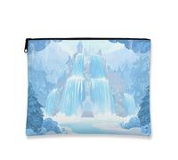 Bolsa de maquillaje de fantasía, bolsa de viaje de cosméticos de cascada escénica para mujer, organizador portátil de lona con cremallera, bolsa de aseo para el cuidado de la piel de invierno, Azul