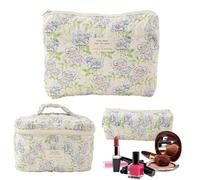Bolsa de maquillaje de flores - Bolsa estética acolchada de 3 piezas - Viaje para el estuche estético para bolsa acolchada para niña multifunción, As Image/, riferimento alla descrizione