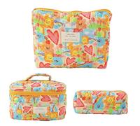 Bolsa de maquillaje de flores - Bolsa estética acolchada de 3 piezas - Viaje para el estuche estético para bolsa acolchada para niña multifunción, As Image, riferimento alla descrizione, Consulte