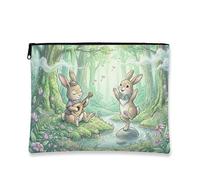 Bolsa de maquillaje de Forest Friends, bonita bolsa de viaje para mujeres, organizador portátil de lona con cremallera, regalo de primavera y naturaleza, Verde, 7x9 Inch, Conejito