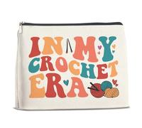 Bolsa de maquillaje de ganchillo para mujer, regalos de ganchillo para amantes del ganchillo, regalos de punto para tejedoras femeninas In My Crochet Era, bolsa de cosméticos con cremallera, bolsa de