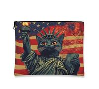 Bolsa de maquillaje de gato Bombay del 4 de julio de 7 x 9 pulgadas para bolsa de viaje, bolsa de cosméticos vintage de aniversario de 250 años para mujeres, organizador patriótico portátil de lona