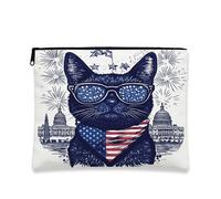Bolsa de maquillaje de gato Bombay del 4 de julio de 7 x 9 pulgadas para bolso de viaje, bolsa de cosméticos con patrón patriótico de 250 años para mujeres, organizador portátil de lona con cremallera