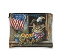 Bolsa de maquillaje de gato Bombay del 4 de julio de 7 x 9 pulgadas para bolso de viaje, bolsa de cosméticos con patrón de granja de 250 años para mujeres, organizador portátil de lona con cremallera