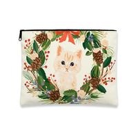 Bolsa de maquillaje de gato, bonita corona de gatitos, bolsas de viaje para mujeres, bolsa pequeña portátil de lona con cremallera, organizador de artículos de tocador de vacaciones, Crema, 7x9 Inch