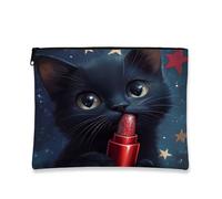 Bolsa de maquillaje de gato cósmico estrellado, adorables bolsas de cosméticos de viaje espacial con purpurina para mujer, bolsa pequeña portátil de lona con cremallera, organizador de neceser de