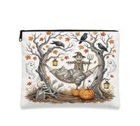 Bolsa de maquillaje de gato siberiano de Halloween de otoño de 7 x 9 pulgadas para bolsa de viaje, divertida bolsa de cosméticos de esqueleto fantasma para mujeres, organizador portátil espeluznante