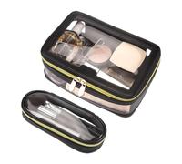 Bolsa de maquillaje de gran capacidad, bolsa de aseo transparente con cremallera, bolsa de maquillaje transparente de gran capacidad, transparente, Negro , ver descripción, Ver descripción