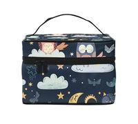 Bolsa de maquillaje de gran capacidad, bolsa de cosméticos de viaje, diseño de búho durmiendo, bolsa de maquillaje portátil con asa, organizador de maquillaje, Black, Talla única