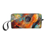 Bolsa de maquillaje de guitarra de acuarela, resistente al agua, organizador de artículos de aseo para mujeres y hombres, bolsa de almacenamiento de cosméticos de música colorida con cremallera, bolsa