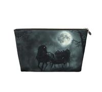 Bolsa de maquillaje de Halloween, carruaje fantasma, luna, noche, bolsa de cosméticos, bolsa de aseo de viaje, bolsa de maquillaje para mujeres, bolsa de maquillaje de cuero, bonita bolsa de