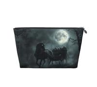 Bolsa de maquillaje de Halloween, carruaje fantasma, luna, noche, bolsa de cosméticos, bolsa de aseo de viaje, bolsa de maquillaje para mujeres, bolsa de maquillaje de cuero, bonita bolsa de