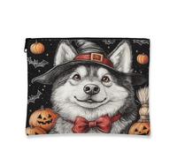 Bolsa de maquillaje de Halloween con diseño de perro Malamute de Alaska de 7 x 9 pulgadas para bolsa de viaje, divertida bolsa de cosméticos de murciélago bruja aterradora para mujeres, organizador