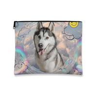 Bolsa de maquillaje de Husky siberiano, bolsa de viaje para cosméticos con diseño de perro para mujeres, organizador portátil de lona con cremallera, bolsa de aseo de regalo para amantes de los