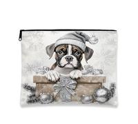 Bolsa de maquillaje de invierno para perro, lindo boxeador para cachorros, bolsa de cosméticos para mujeres, organizador portátil de lona con cremallera, bolsa de aseo navideña para el cuidado de la