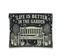 Bolsa de maquillaje de jardín retro vintage, Life Is Better in the Garden, bolsa de cosméticos para mujer, organizador portátil de lona con cremallera, regalos de jardinería para primavera, Negro, 7x9