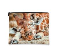 Bolsa de maquillaje de jirafa, adorable bolsa de viaje con estampado animal para mujeres, organizador portátil de lona con cremallera, para amantes de los safari, Marrón, 7x9 Inch, Jirafa