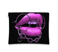 Bolsa de maquillaje de labios atrevidos, bolsa de viaje para cosméticos con gráfico brillante para mujer, organizador portátil de lona con cremallera, elección perfecta para festivales, Melocotón, 7x9