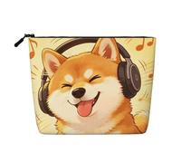 Bolsa de maquillaje de lino sintético con diseño de perros intoxicados, estuche de viaje ligero