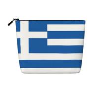 Bolsa de maquillaje de lino sintético con la bandera de Grecia, estuche de viaje ligero