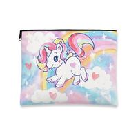 Bolsa de maquillaje de lona con diseño de caballo mágico arcoíris, bonito organizador de viaje para niñas, bolsa portátil pequeña con cremallera, regalo de festival de primavera, Pastel, 7x9 Inch